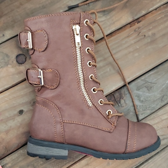 Children Combat boot with gold Zipper - Picture 2 of 6